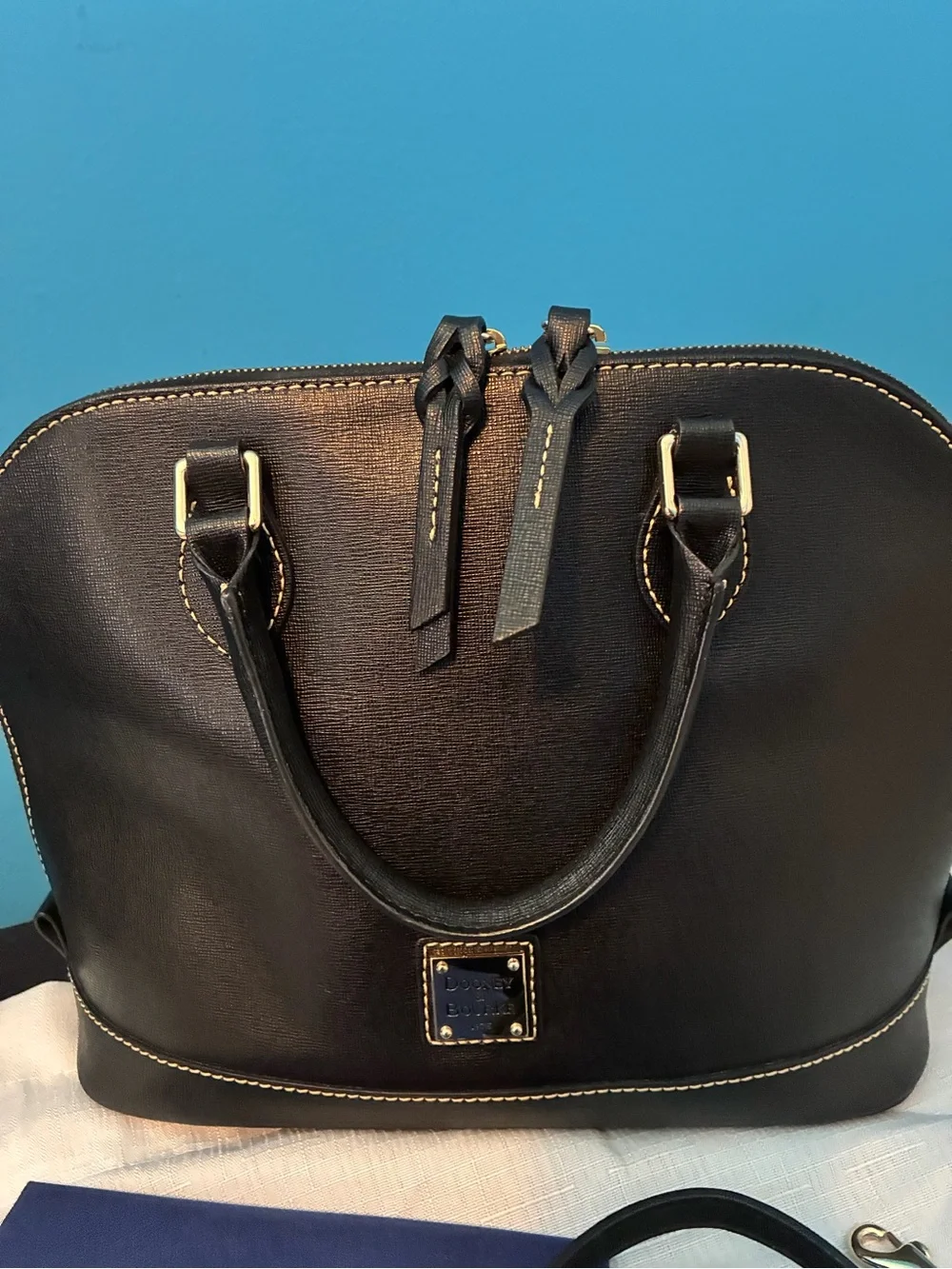 Dooney & Bourke Black Dome Satchel with Gold Hardware